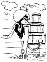 A coloring page of the bear boat